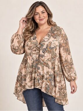 Laura Plus Paisley Chiffon High-Low Tunic Blouse Size 20 Boho